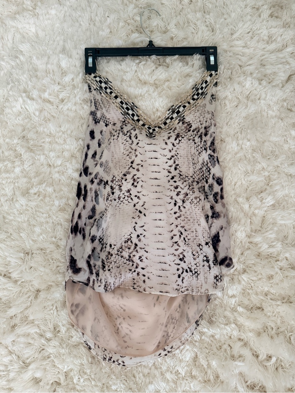 Haute Hippie Beige and Black Snake Print Silk Tank Top